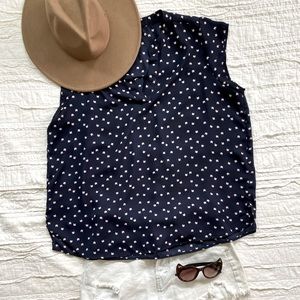 Sweet Rain Top, Navy with Pink Cat Face Pattern